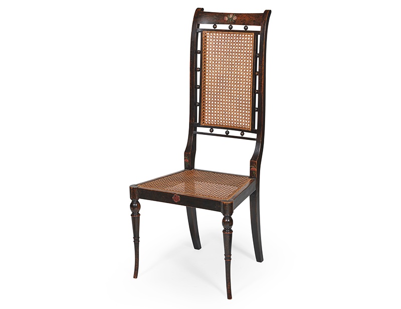 GEORGE HENRY WALTON (1867–1933) FOR MISS CRANSTON'S BUCHANAN STREET TEAROOMS, GLASGOW RARE EBONISED AND PAINTED BEECH DINING CHAIR, CIRCA 1896